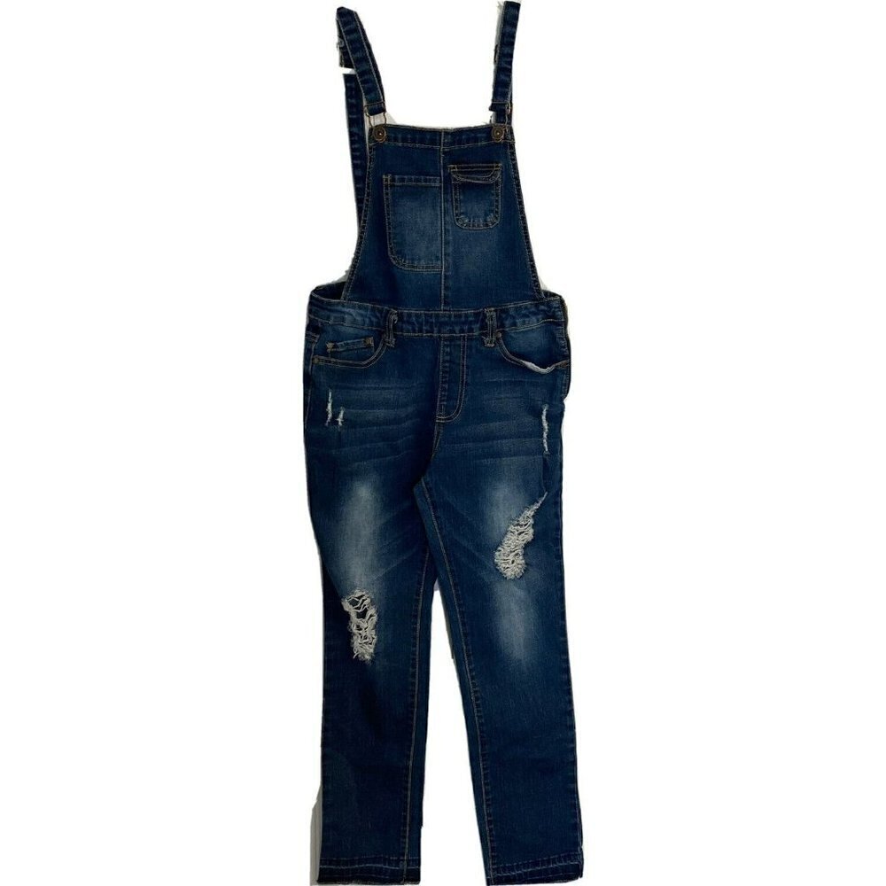 Monkey Ride Premium Jeans Jr Sz M Denim Straight Leg Pocket Bib Overall Raw Hem
